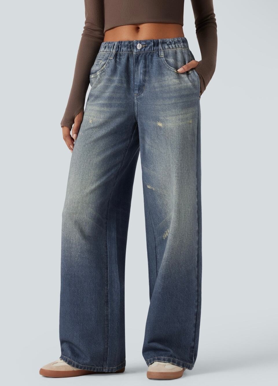 Halara Mid-Rise Denim Print French Terry Sweatpants Jeans Petite S